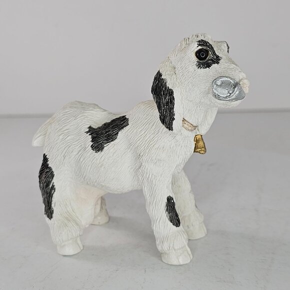 Stone Critters Goat Figurine Eating Can Bell 1985 Vintage Farm Black White - Picture 9 of 9